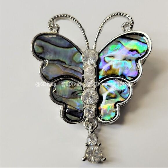 ABALONE Colored Butterfly Pendant Brooch Necklace - NWOT - Picture 1 of 8